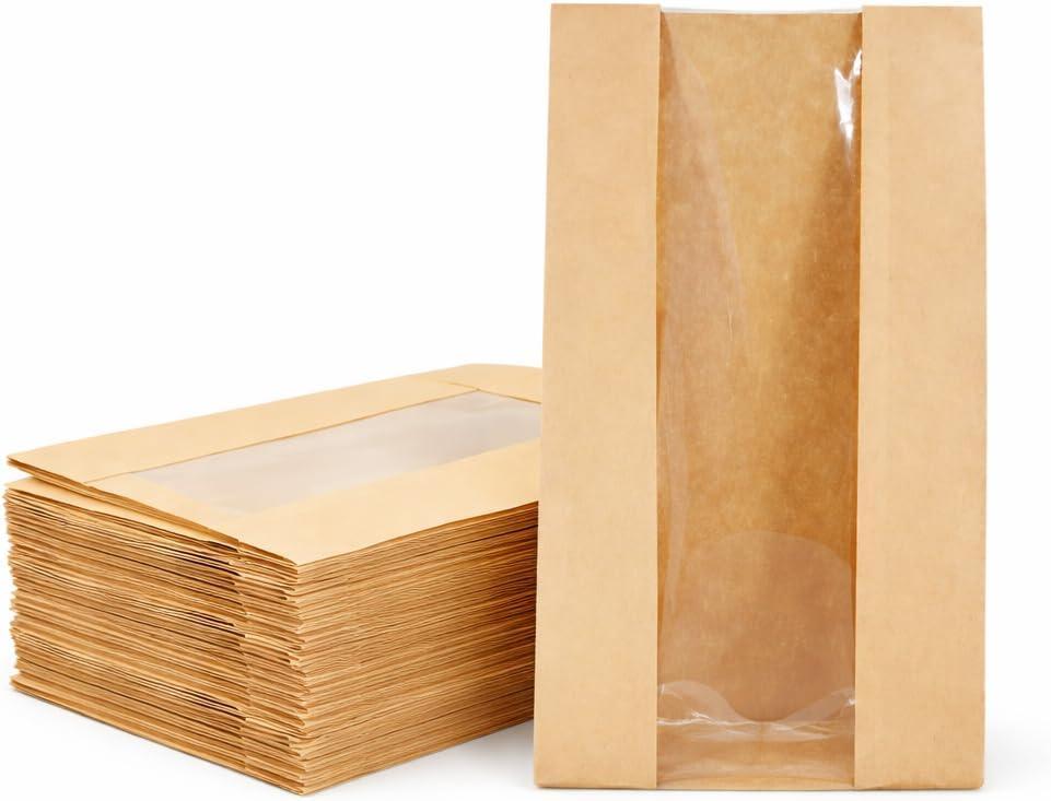 200 Sourdough Bread Bags For Homemade Loaf Kraft Brown Paper Bread Bags with Window and Square Bottom Large Bakery Bag - Reusable and Disposable Square Bottom for Easy Storage of Sandwiches and Bagels