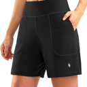 SANTINY Women's 6'' Athletic Long Shorts with 4 Pockets High Waisted Bermuda Shorts for Women Walking Running Casual XXL
