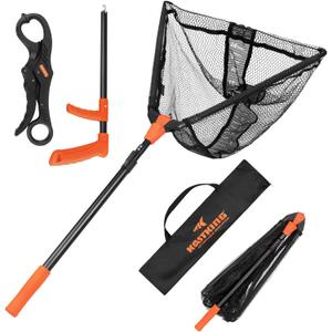 KastKing Pontus Fishing Net, Foldable & Lightweight Landing Net with Built in Length Scale, Strength Aluminum Handle, Fishing Gear and Gift for Men, 61" Full Extended