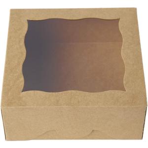 ONE MORE 6" Brown Bakery Boxes with pvc Window for Pie and Cookies Boxes Small Natural Kraft Paper Box 6x6x2.5inch,12 of Pack