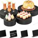 Round Metal Buffet Risers,4PCS Food Risers for Buffet Table 6in to 12in with Mini Acrylic Signs for Catering Dessert Collectibles Jewelry Figures Show Matte Black Cube Boxes Nesting Risers with Hollow Bottoms