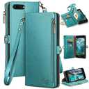 XcaseBar for iPhone 7Plus/8 Plus 5.5" Wallet case with Zipper Credit Card Holder【RFID Blocking】, Flip Folio Book PU Leather Phone case Shockproof Cover Women Men for Apple 7 Plus case Blue Green