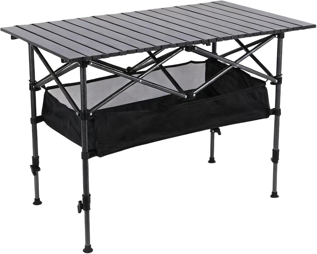 Portable Folding Camping Table, 47.2" x 21.6" x 19.6" roll-up top and Carbon Steel Frame, Lightweight Picnic Table for Outdoor, Beach, Tailgating, BBQ, Travel, with Carrying Bag (120x55x50)