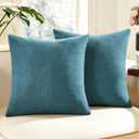 Deconovo 2PCS Soft Faux Linen Pillow Covers for Sofa with Invisible Zipper, Aegean Blue, 18W x 18L