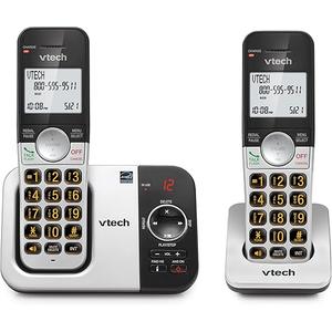 VTech VG232-2 Cordless Phone with Answering Machine - 2 Handsets, Large Backlit Display, Big Buttons, Full-Duplex Speakerphone, Caller ID, 14-Min Digital Answering System, Easy Setup - Silver/Black