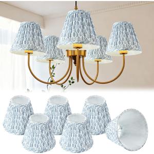 VIHOSE 6 Pcs Pleated Chandelier Lamp Shades 3" Top x 5.5" Bottom x 4.7" Slant Small Lampshades Clip on Bulb Classic Pleated Style Bulb Covers for Wall Sconces Pendant Lighting (Blue Tree)