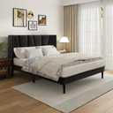 Full Bed Frame with Headboard and Wingback, Velvet Upholstered Platform Bed, Mattress Foundation with Wooden Slat Support, No Box Spring Needed, Easy Assembly, Noise Free, Black