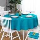 FOLINS&HOME 2 Pack Teal Round Tablecloth - 60 Inch Waterproof 210 GSM Wrinkle Free Polyester Circle Table Cloth, Spillproof Washable Wipeable Table Cover for Party, Wedding, Dining (2 Pcs)