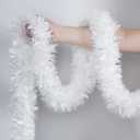 50FT White Christmas Tinsel Garland, Metallic Tinsel Glitter Twist Garlands Hanging Streamers, Xmas Tree Garland Decorations