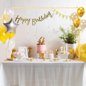 Over The Table Rod Stand with Clamps 29''-54'' Tall 37"-124" Length Adjustable Table Arch Stand Metal Balloon Frame Hanging for Wedding Birthday Party Halloween Christmas Decoration Gold