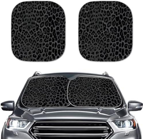 TSVAGA Leopard Sun Shade for Car Windshield Foldable Car Sun Shade for Windshield Funny Sunshades for Women ＆ Men, 2 Pack Automotive Sunshade with Storage Bag, Black
