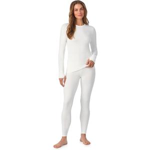 Cuddl Duds Womens Heavyweight Cold Weather Fleece Lined Thermal Set  Long Sleeve Top & Leggings - Winter Lounge Sets (Medium, Off-white)