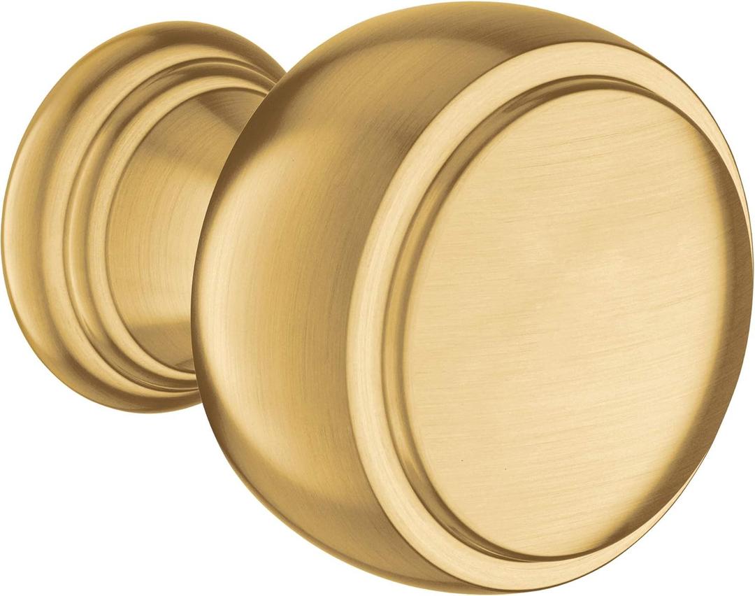 Moen Weymouth Brushed Gold 1.32" Brass Cabinet or Drawer Knob, YB8405BG