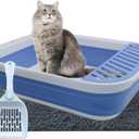 Collapsible Small Cat Litter Box,Open Top Cats Litter Pan with Scoop Foldable Shallow Kitten Potty Toilet Waterproof Cat Travel Litterbox Anti-Splashing Low Entry Semi-Enclosed Easy Clean(Blue)