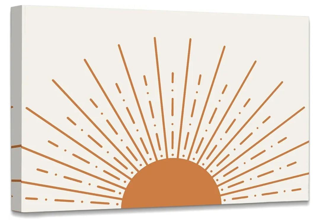 WODMIS Boho Sun Orange Framed Canvas Wall Art Decor 16×24 inch,Minimalist Boho Sun Sunset Sunrise Sunshine Sun Rays Print Painting Artwork Home Wall Decoration For Girls Room Office,Girls Women Gift