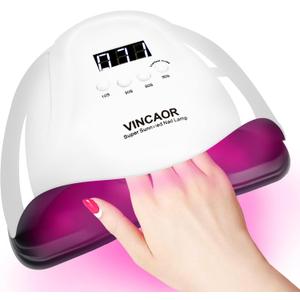 VINCAOR UV Light for Gel Nails, 180W Nail Dryer UV Nail Lamp, Nail Polish Light with 4 Timer Settings, 45 Beads, Polish Curing UV LED Dryer with Automatic SensorPurple Light