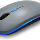 Wireless Bluetooth Mouse Rechargeable Laptop Mice with LED Lights Silent Slim Use(BT5.2 and 2.4G Portable USB) Dual Mode Computer Mouse for Laptop/iPad/Tablet/Apple/Computer/Mac (Grey)