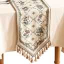 patdrea Designer Vintage Floral Linen Table Runner 87 Inch Long, Beige Cottage Rustic Bouquets Pattern Table Mat,Decor for Kitchen Dining Coffee Table Shelf Cabinet Banquet Christmas ,12"*87"
