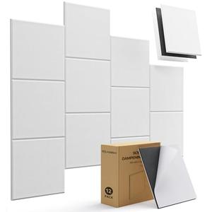 Mass Loaded Vinyl Soundproof Wall Panels Self-adhesive, 8 Pack Mlv Soundproofing Panels, 12''x12''x0.4'' High Density Square Sound Proof Panels For Walls, Home Office, Recording Studio White