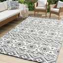 Outdoor Rug Waterproof 5x8 ft, Reversible Outdoor Plastic Straw Rug Patio Rug, RV Rugs for Outside, Outdoor Carpet for Patio Camping Deck Balcony Backyard, Gray & White