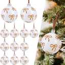 Janinka 12 Pcs Bows Christmas Ball Ornaments for Tree 2.36 Inch Brown Bows Ball Hanging Decorations Coquette Christmas Tree Pendants with Rope for Xmas Holiday Home Party Decoration