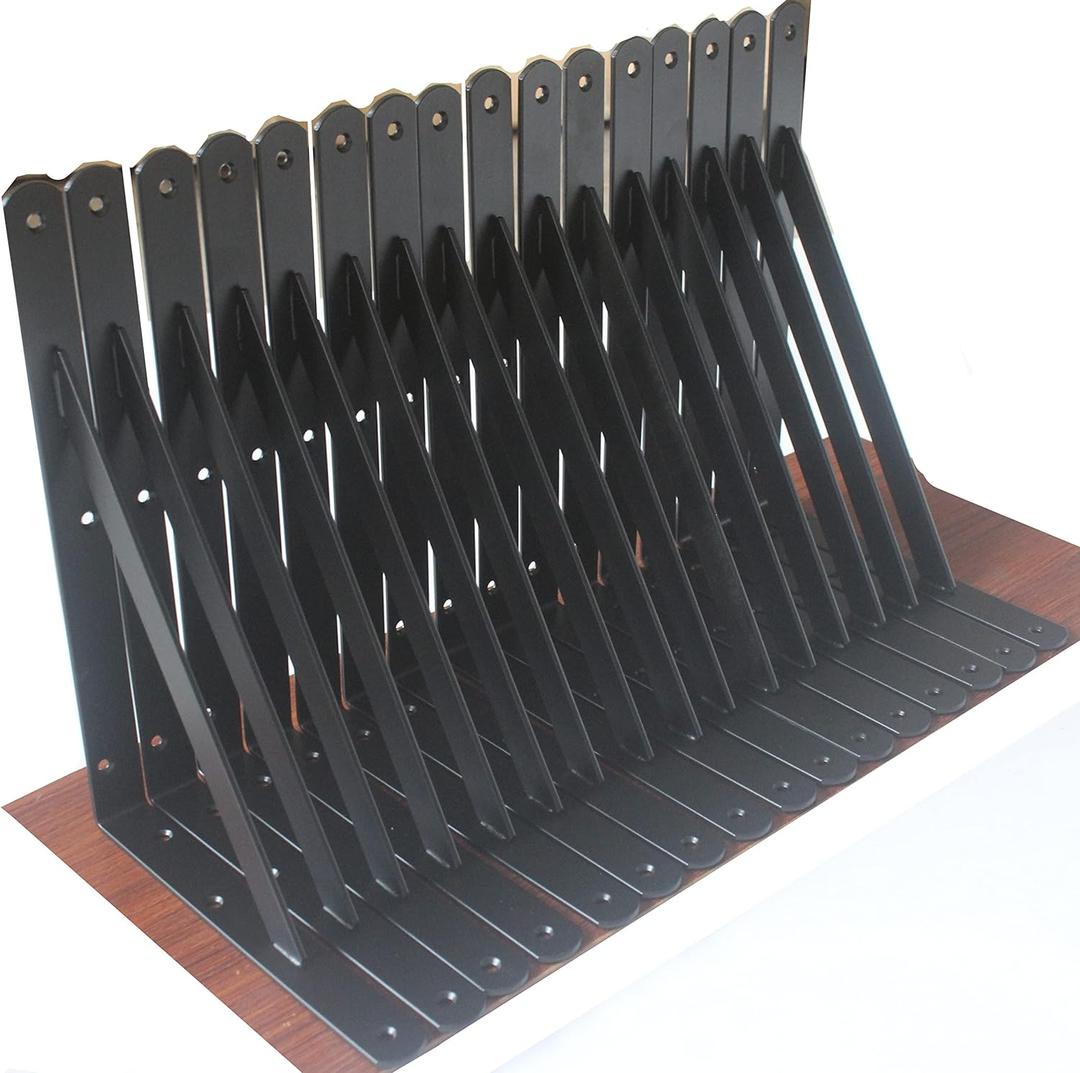 12 Pack L10 x H 8" Black Heavy Duty Shelf Brackets with Screws Metal Shelf Brackets Shelf Support Angle Brackets for Shelves L Brackets Heavy Duty Floating Shelf Brackets