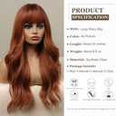 Esmee 24 Inches Long Wavy Copper Brown Wigs for Women Natural Synthetic Hair Heat Resistant Wigs with Bangs for Daily Party Cosplay Use