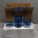 Candle Holder Set of 3 Blue Candle Holders for Pillar Candles, Seeded Bubbles Glass Candle Holder, Blue Glass Cylinder Vases for Table Centerpieces, Home, Patio