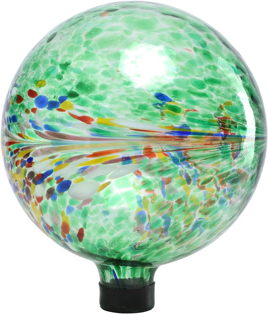 VCUTEKA Gazing Ball, Glass Gazing Globe Sphere for Outdoor Garden Lawn Ornament Yard Decorative, Green Artistic, 10"