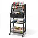 Homsorout 3 Tier Rolling Cart - Metal Utility Cart with Storage Drawer and Wheels, Versatile Art & Craft Organizer for Home, Office, or Studio - Ideal for Storing Brushes, Paints, and SuppliesBlack