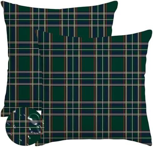 RABUSOFA Christmas Pillow Covers 18x18 Inch Indoor Outdoor Waterproof Scottish Tartan Plaid Classic Throw Decorative Cushion Cases for Christmas Decor Decorations Couch Patio Dark Green