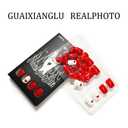 Valentine's Day Press on Nails Short Square Fake Nails with Red Hearts Design Glossy Full Cover Red Glue on Nails Reusable Silver Lines False Nail Cute Acrylic Nail for Women Girls Manicure 24Pcs