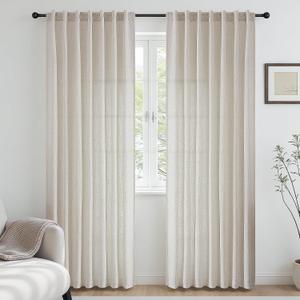 CUCRAF Natural Off White Linen Non See Through Semi Sheer Privacy Curtains 72 Inches, Light Filtering Curtain for Bedroom Living Room, 2 Panels Set Rod Pocket & Back Tab Window Drapes (52 x 72 Inch)
