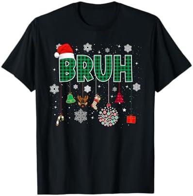 Bruh Christmas Green Plaid Boys Kids Girls Xmas Pajamas T-Shirt S