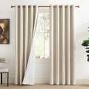 NICETOWN Beige Living Room Completely Shaded Linen Draperies, 2 Pieces, W62 x L72, Privacy Protection & Noise Reducing Ring Top Drapes, White Lined Insulated Window Treatment Curtain Panels