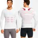 Nebility Shapewear Men Compression Shirt - Long Sleeve White Undershirt Tummy Control Body Shaper Slimming Tank Top Workout Baselayer（White, Small） (White)