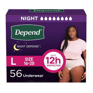 Depend Night Defense Adult Diapers, Incontinence & Postpartum Bladder Leak Underwear for Women, Disposable, Overnight, Large, Blush, 56 Count (4 Packs of 14)