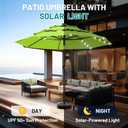 AreShark 9ft 3 Tiers Patio Umbrella with Solar Lights, Outdoor Umbrella w/ 32 LED Lights&8 Sturdy Ribs, Table Umbrella for Deck, Backyard, Pool (Apple Green)
