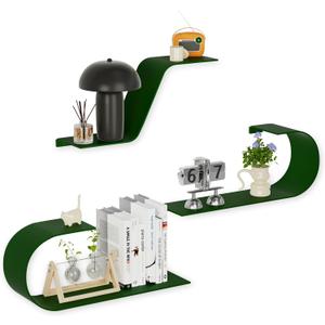 Green Floating Shelves Set of 3, Green Metal Decor, Unique Mounted Floating Shelf, Modern Long Wall Shelf, Large Wall Shelves for Bedroom, Bathroom, Living Room
