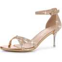 Allegra K Women's Glitter Ankle Straps Stiletto Clear Gold Heels Sandals 6 M US