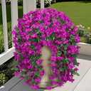 Ouddy Decor 3 Pcs Artificial Hanging Bougainvillea Flowers for Outdoors, Fake Hanging Plants Silk Flowers Long Trailing Vines UV Resistant for Planter Porch Patio Balcony Home Decor, Fuchsia