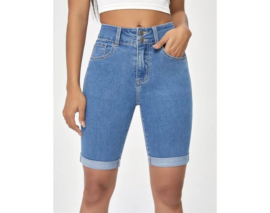 Jean Shorts Womens Zipper Fly Cuffed Hem Denim Shorts (Size 18)