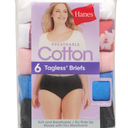 Hanes Underwear Women's 6 M Cotton Tag-less Brief Assorted Pack of 6 New, 3XL/10 size
