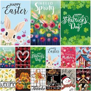 Seasonal Garden Flags Set of 12 Double Sided 12 x 18 Inch Yard Flag, Small Garden Flags for Outside, Christmas Halloween Easter Valentine's Day, Spring Summer Fall Winter Holiday Decor for All Seasons