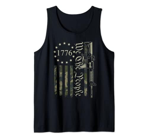 We The People - Funny Camo AR15 Military Pro Gun USA Flag Tank Top, XL