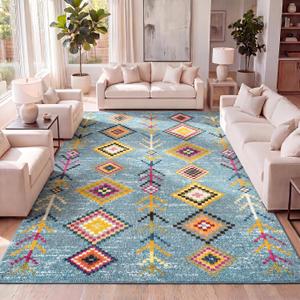 JONATHAN Y Tribal Love Geometric Light Blue/Multi Indoor Area Rug, 3x5, Bohemian, Casual, Easy-Cleaning for Living Room, Bedroom, Kitchen, Pet Friendly, Non-Shedding (MOH105D-3)