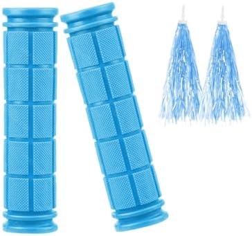 Bike Handlebar Grips with Tassel Streamers for Kids Girls Boys, Non-Slip Rubber Bicycle Handle Grips for BMX MTB Mountain Bicycle Scooters Tricycle Replacement Parts