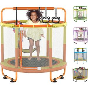 LANGXUN 60" Trampoline for Kids, 5ft Toddler Mini 6-in-1 Trampoline Indoor Outdoor with Swing, Basketball Hoop, Dart Board, Rings, Christmas Toys Birthday Gifts for Girls Boys