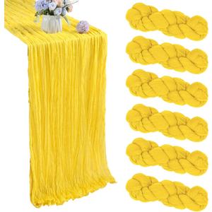6 Pack Lemon Yellow Cheesecloth Table Runner 35x120 Inch Gauze Rustic Boho Table Runner 10FT Cheese Cloth for Spring Wedding Decor Birthday Party Bridal Baby Shower Table Decoration