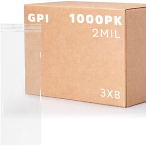 3" x 8" Long Zip Bags, 1000 Pack, Clear Plastic Reclosable Zip Baggies, 2 Mil Thick, Resealable Poly Bags for Packaging Insence, Necklaces, Jewelry & Office Supplies. GPI